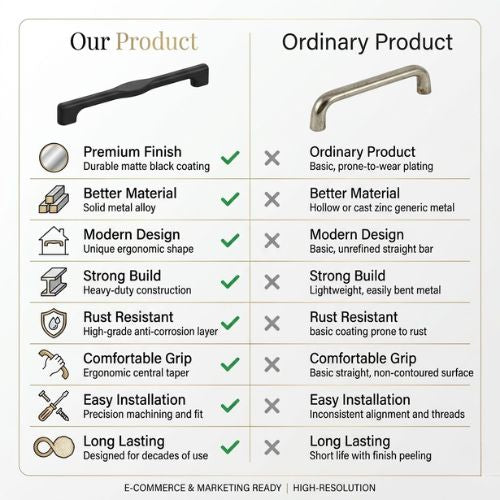 Aethel Premium Faceted Cabinet Handle – Jet Matte Black (310mm)