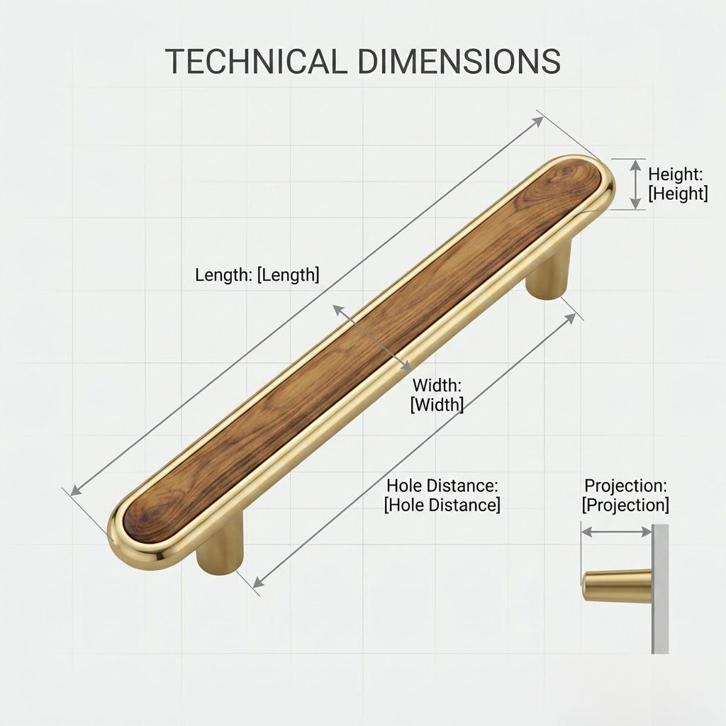Aria Collection Premium Walnut Wood Inlay Pull – Satin Gold (224mm)