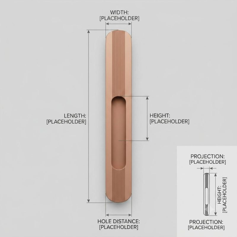 Fluted Ellipse Recessed Pull Handle - Solid Brass Rose Gold Finish