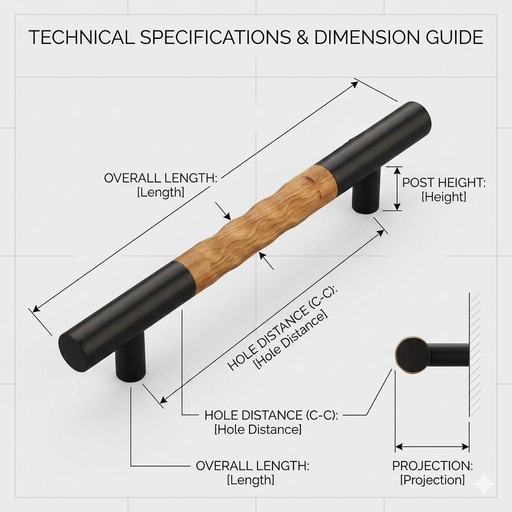 Elora Collection Wood & Black Bar Pull – Solid Walnut (160mm)