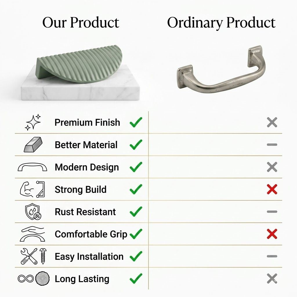 Premium Fluted Half-Moon Cabinet Pull – Matte Sage Green (96mm)