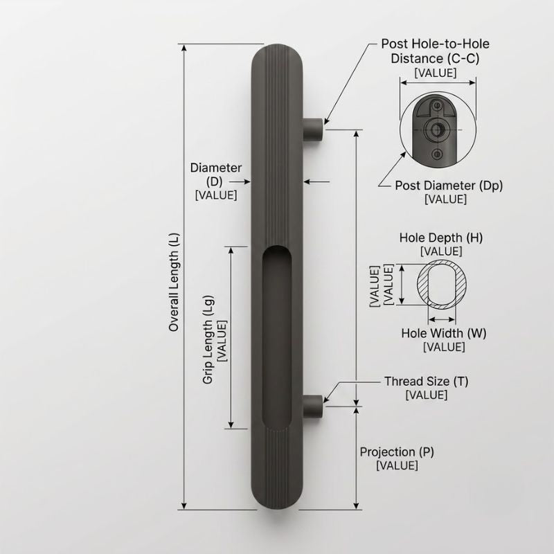 Fluted Ellipse Recessed Pull Handle - Matte Dark Charcoal