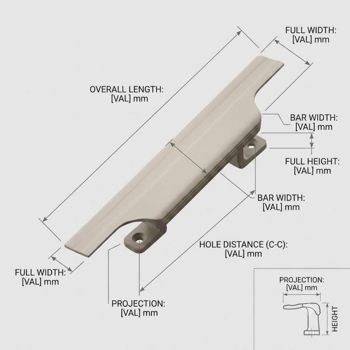 Elara Minimalist Cabinet Pull - Matte Cream Zinc Alloy Handle