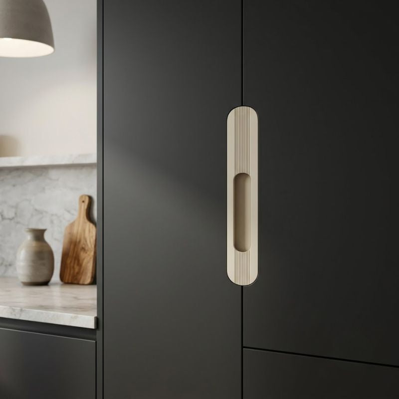 Louvre Fluted Oblong Recessed Pull Handle - Matte Ivory Cream