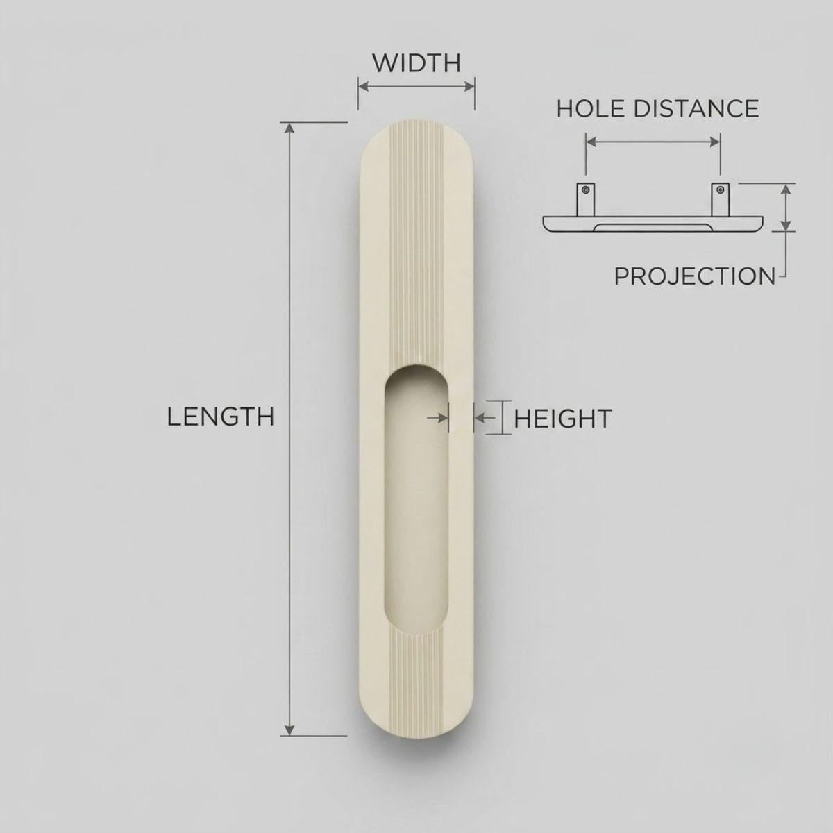 Louvre Fluted Oblong Recessed Pull Handle - Matte Ivory Cream