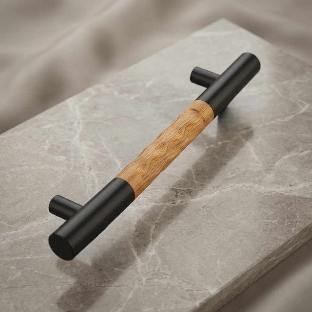 Elora Collection Wood & Black Bar Pull – Solid Walnut (160mm)