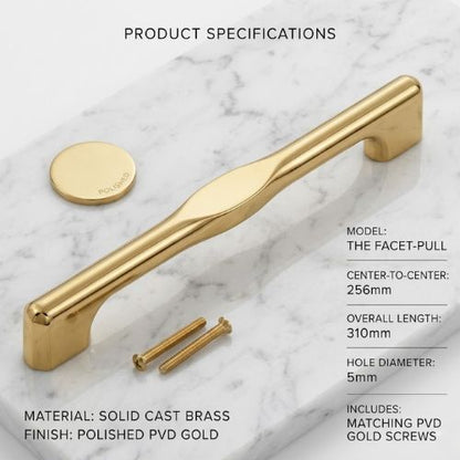 The Facet-Pull Cabinet Handle – Polished PVD Gold (310mm)