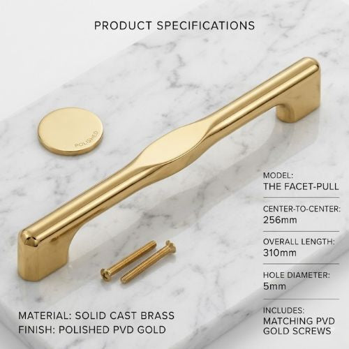 The Facet-Pull Cabinet Handle – Polished PVD Gold (310mm)
