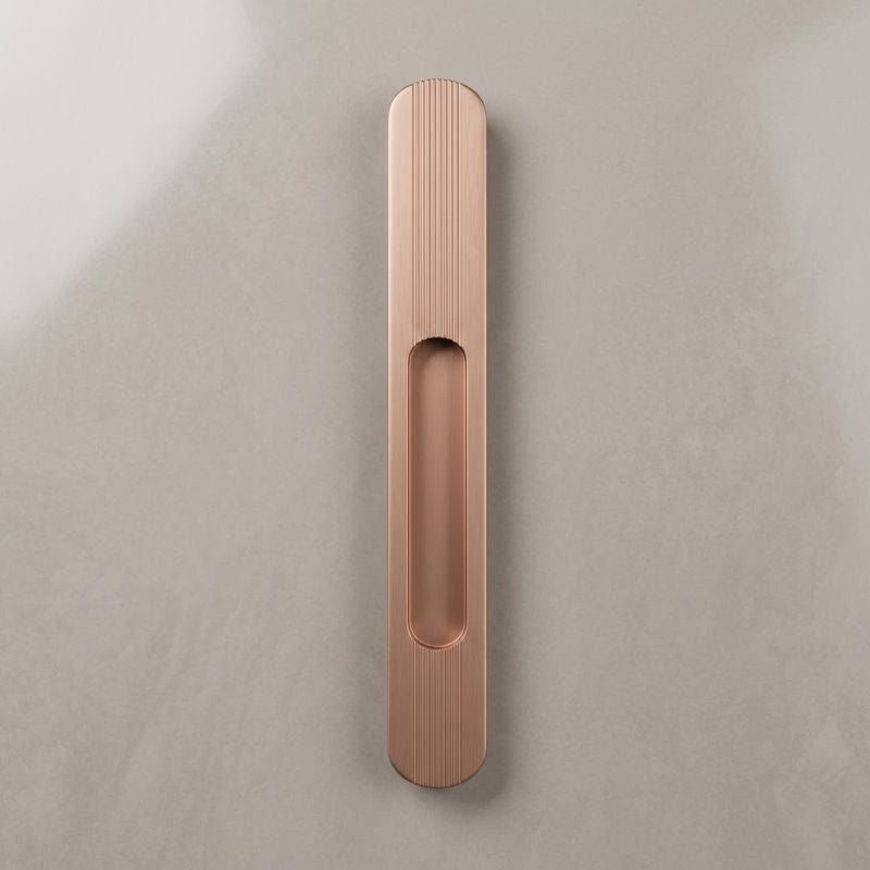 Fluted Ellipse Recessed Pull Handle - Solid Brass Rose Gold Finish