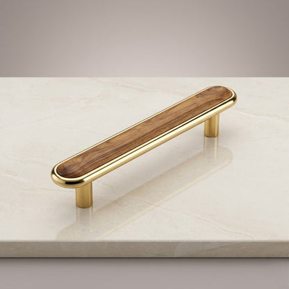 Aria Collection Premium Walnut Wood Inlay Pull – Satin Gold (224mm)