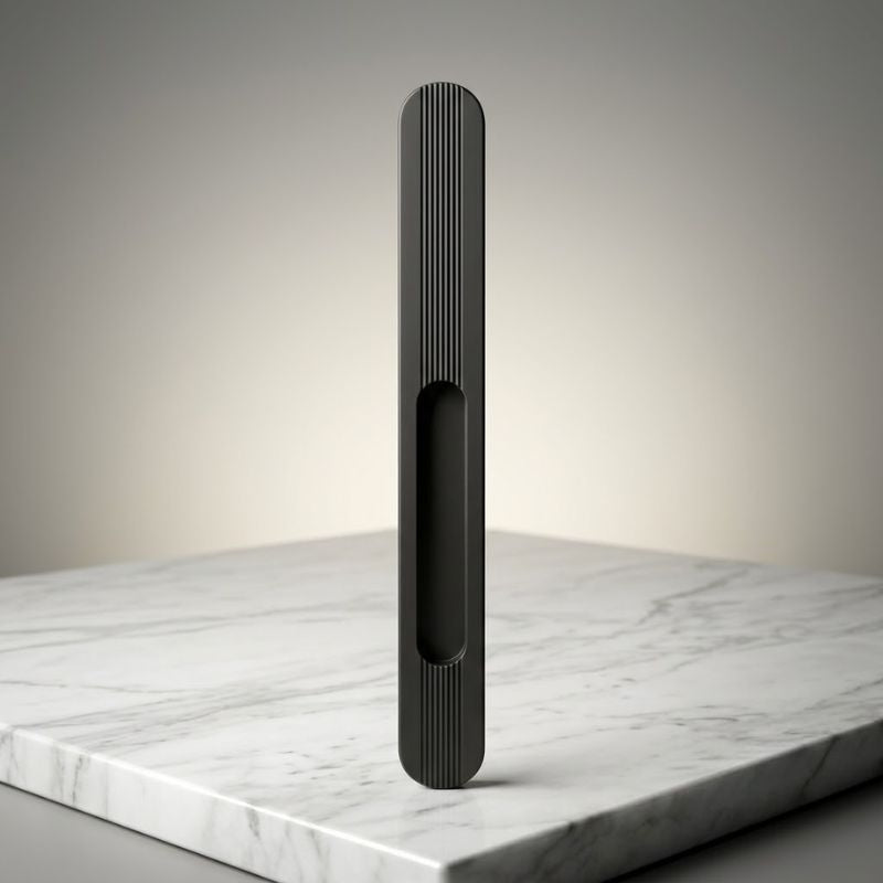 Fluted Ellipse Recessed Pull Handle - Matte Dark Charcoal