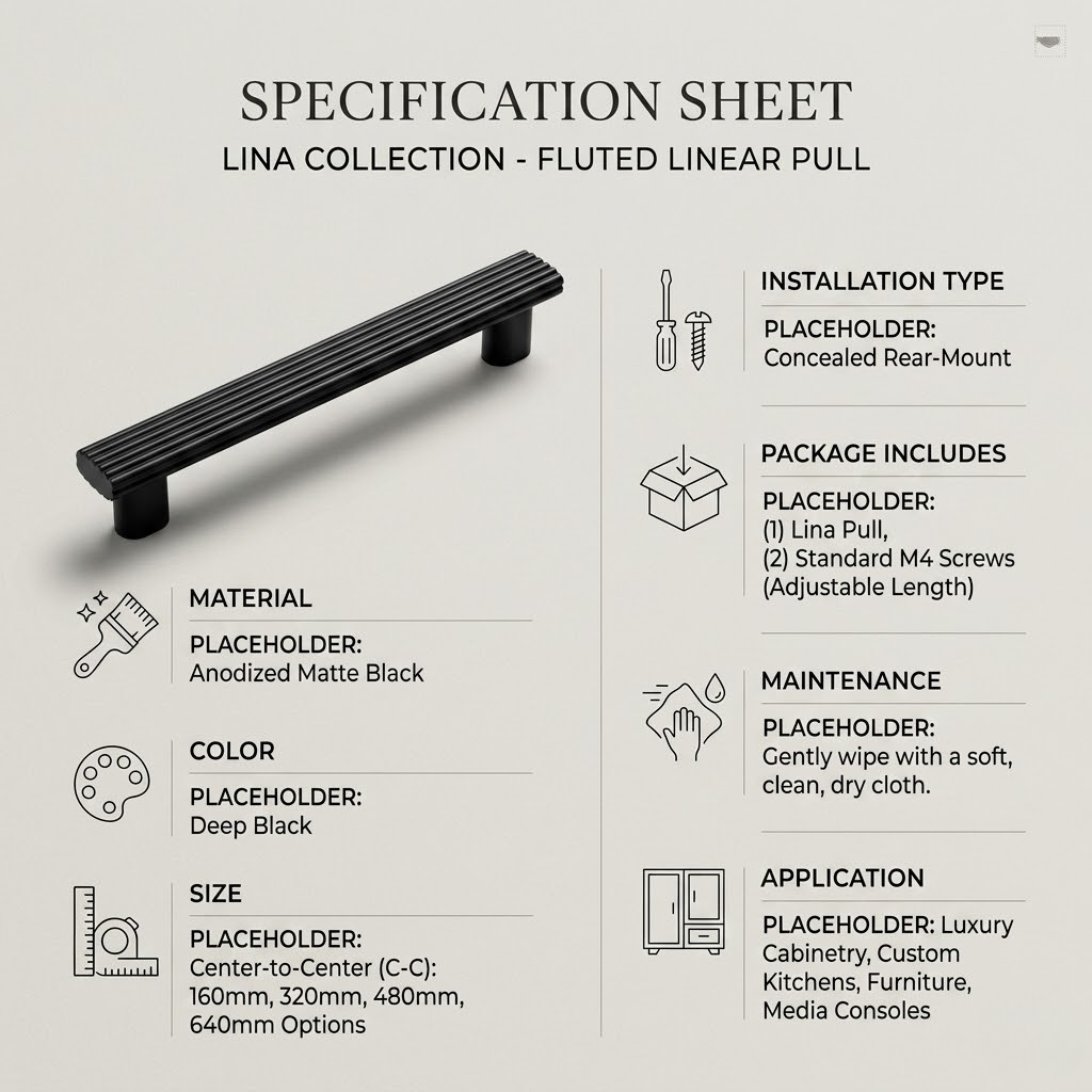 Aura Premium Fluted Linear Pull Handle – Matte Deep Black (320mm)