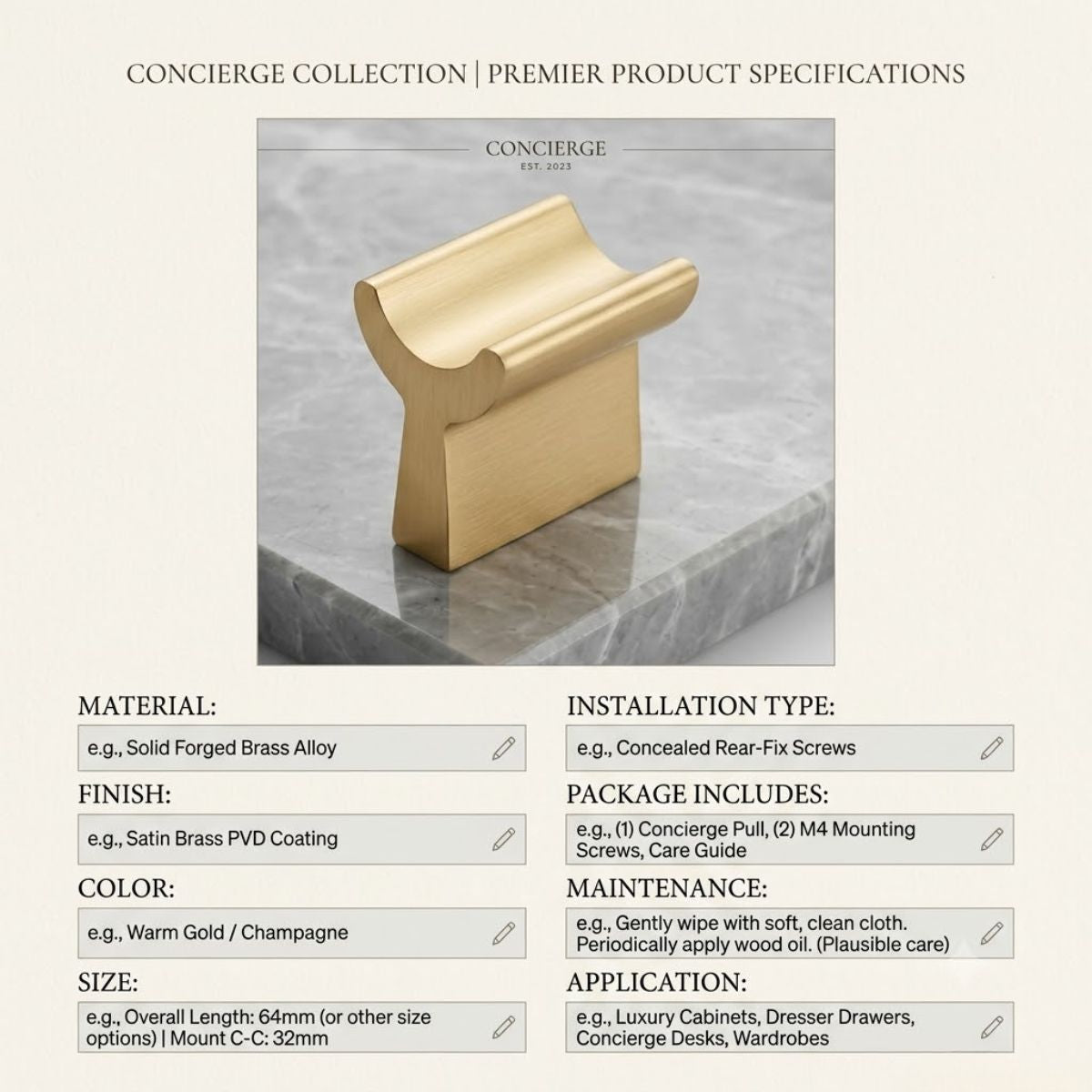 Concierge Solid Brass Cabinet Pull - Satin Gold T-Bar Knob