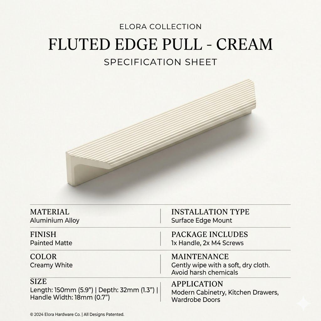 Elora Collection Fluted Edge Pull – Creamy White (150mm)