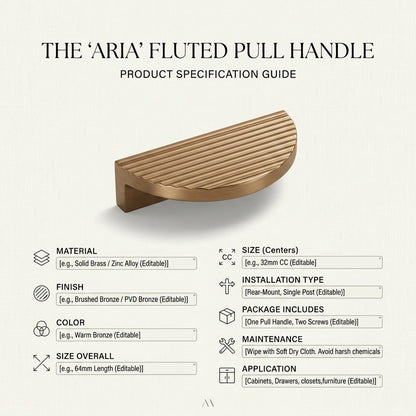 Premium Reeded Half-Moon Cabinet Pull – Warm Coppery-Brass (128mm)