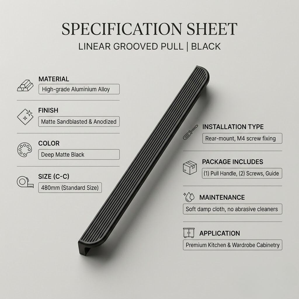 Aura Premium Linear Grooved Pull – Deep Matte Black (480mm)