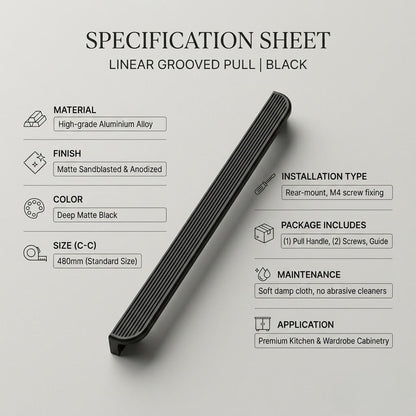 Aura Premium Linear Grooved Pull – Deep Matte Black (480mm)