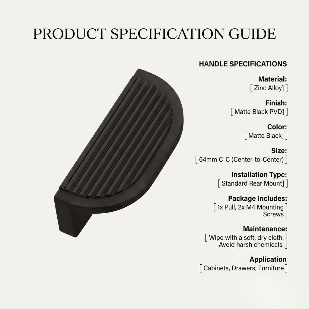 Premium Fluted Half-Moon Cabinet Pull – Deep Black (128mm)