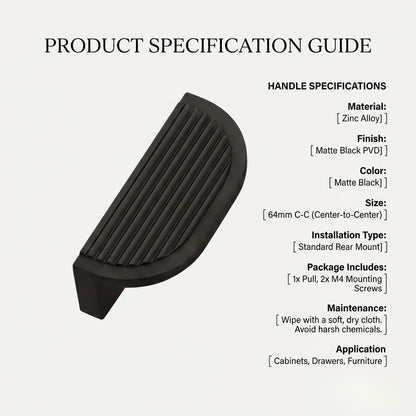 Premium Fluted Half-Moon Cabinet Pull – Deep Black (128mm)