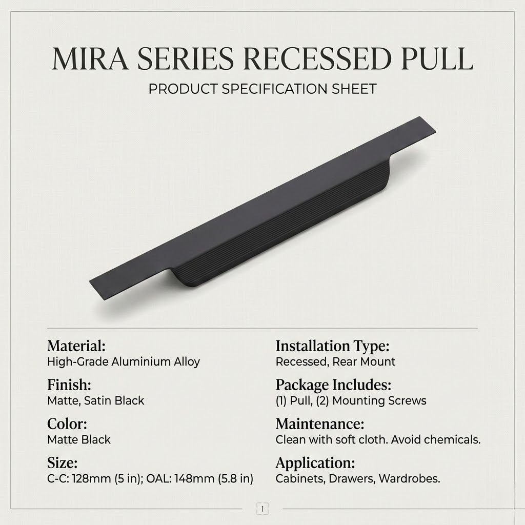 MIRA Series Recessed Edge Pull – Matte Black (128mm)