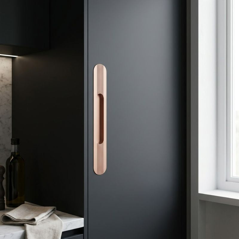 Fluted Ellipse Recessed Pull Handle - Solid Brass Rose Gold Finish