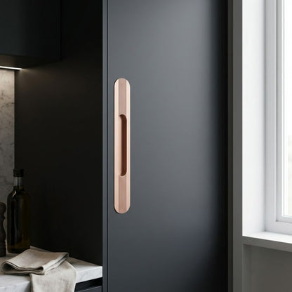 Fluted Ellipse Recessed Pull Handle - Solid Brass Rose Gold Finish