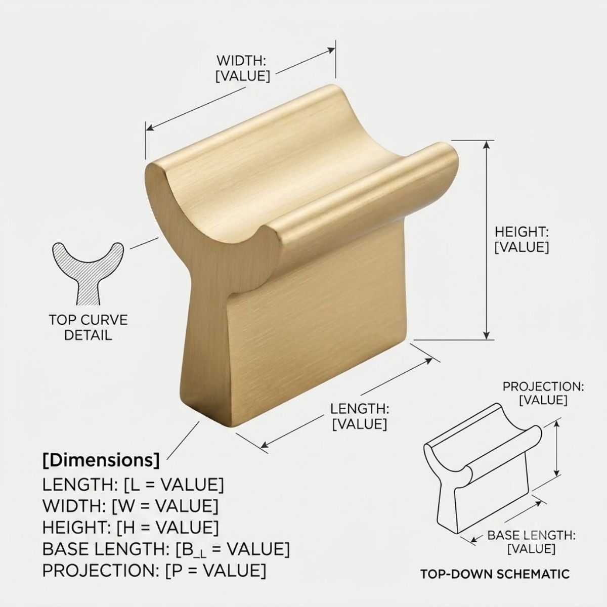 Concierge Solid Brass Cabinet Pull - Satin Gold T-Bar Knob