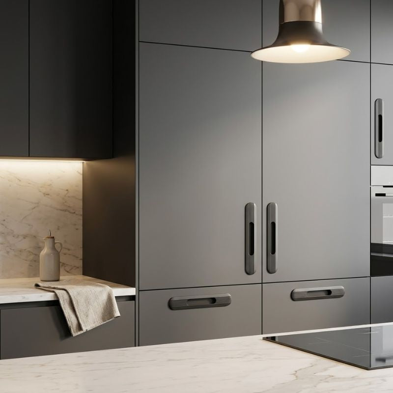 Fluted Ellipse Recessed Pull Handle - Matte Dark Charcoal