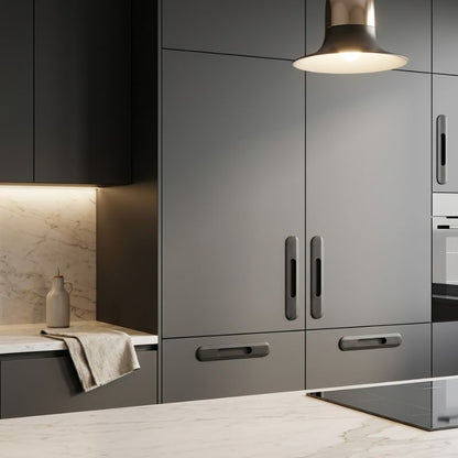 Fluted Ellipse Recessed Pull Handle - Matte Dark Charcoal