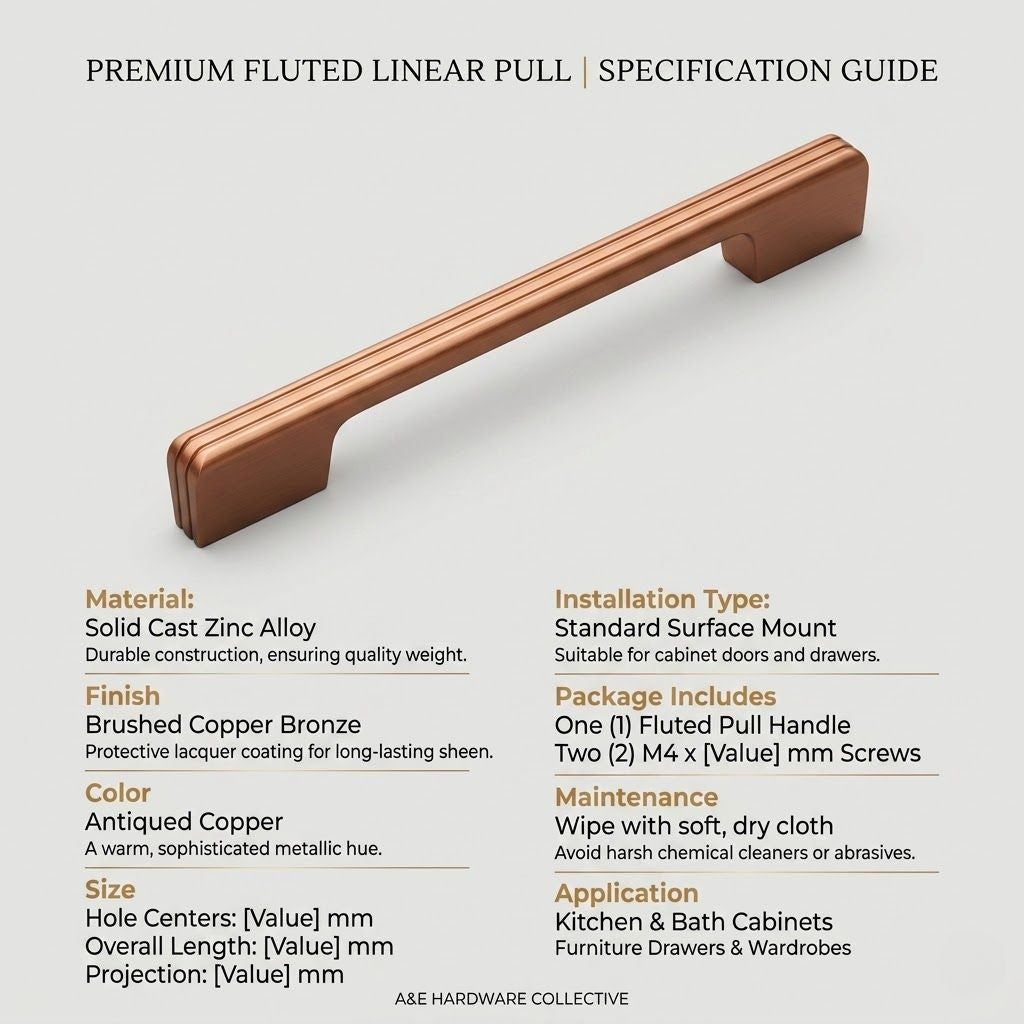 Linea Reeded Collection Cabinet Pull – Warm Polished Copper