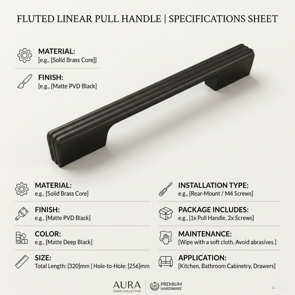 Aura Premium Fluted Linear Pull Handle – Matte Deep Black (320mm)
