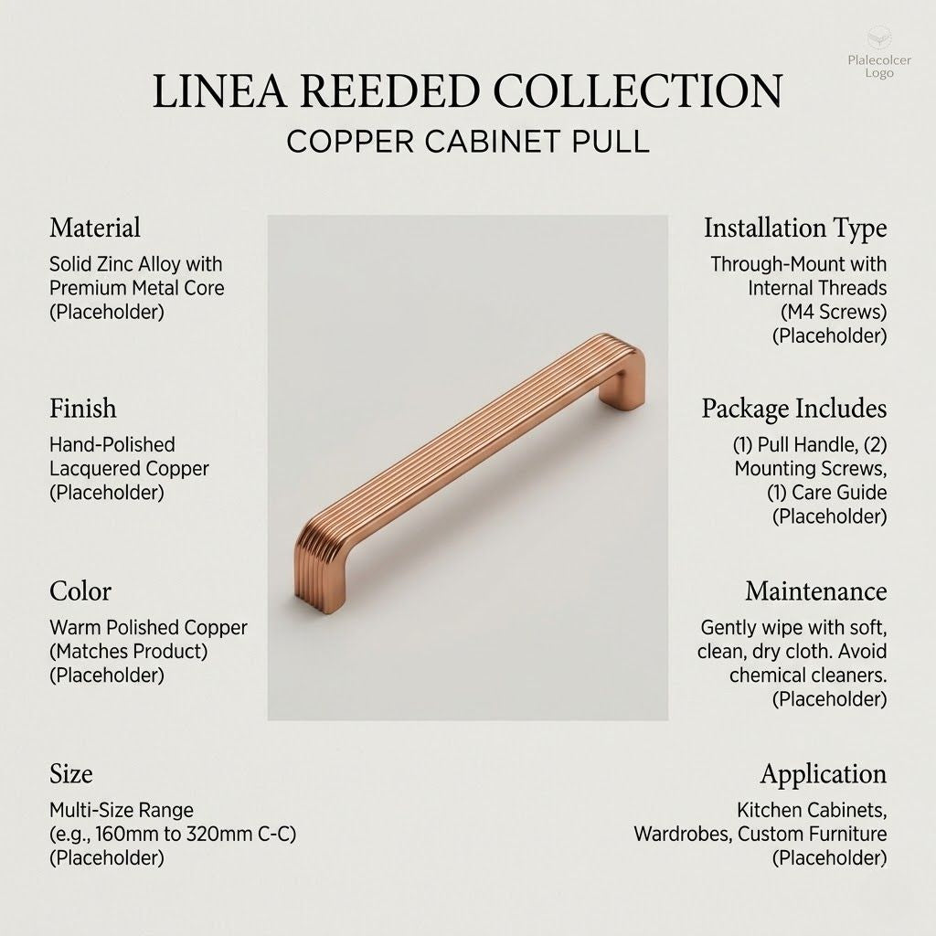 Linea Reeded Collection Cabinet Pull – Warm Polished Copper
