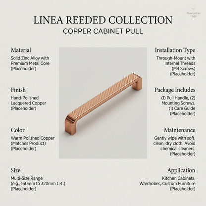 Linea Reeded Collection Cabinet Pull – Warm Polished Copper