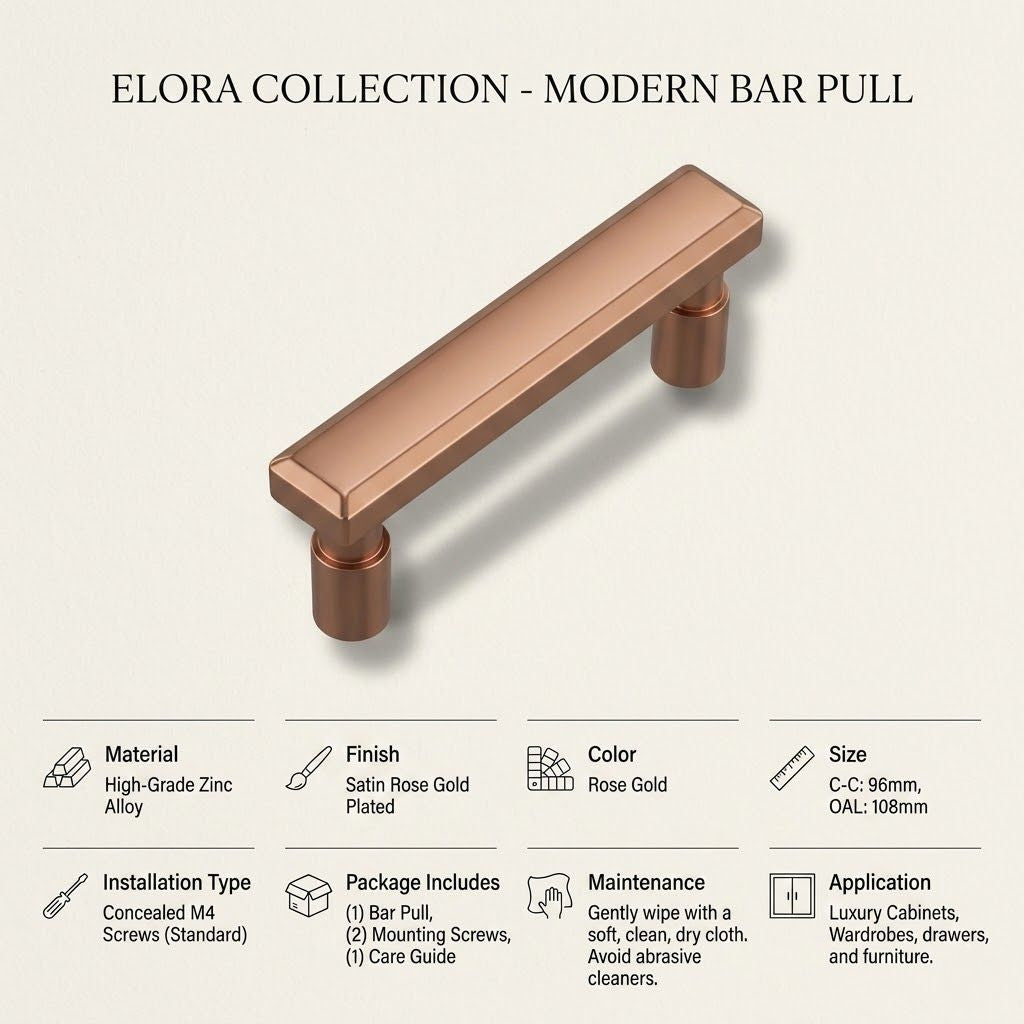 Elora Collection Modern Bar Pull – Satin Rose Gold (96mm)