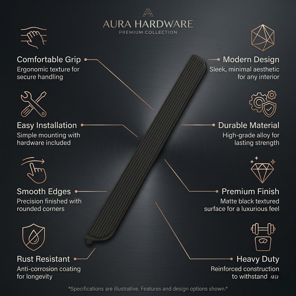 Aura Premium Linear Grooved Pull – Deep Matte Black (480mm)