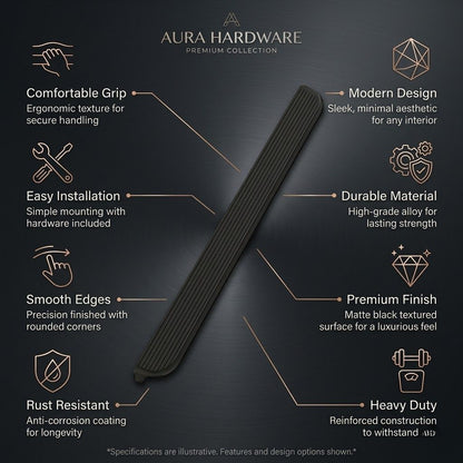 Aura Premium Linear Grooved Pull – Deep Matte Black (480mm)