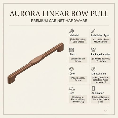 Aurora Linear Bow Cabinet Pull – Brushed Satin Bronze