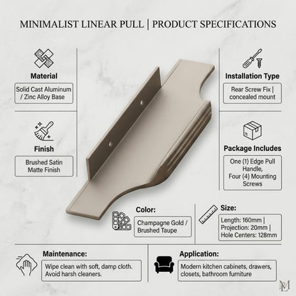 Elara Champagne Nickel Cabinet Pull - 160mm Profile Handle