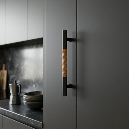 Elora Collection Wood & Black Bar Pull – Solid Walnut (160mm)