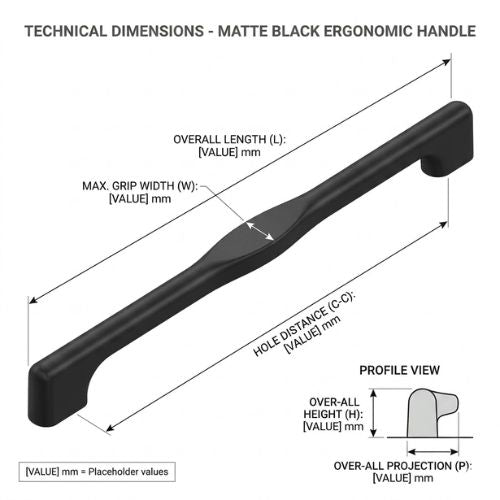 Aethel Premium Faceted Cabinet Handle – Jet Matte Black (310mm)