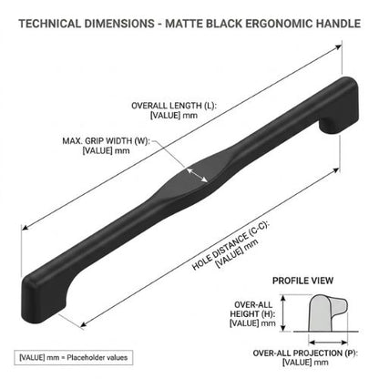 Aethel Premium Faceted Cabinet Handle – Jet Matte Black (310mm)
