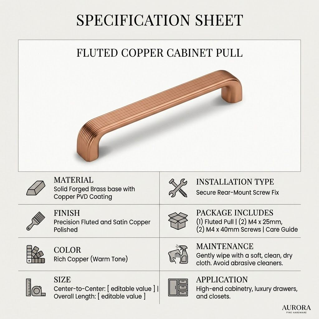 Aurora Premium Fluted Cabinet Pull – Satin Copper (Warm Tone)