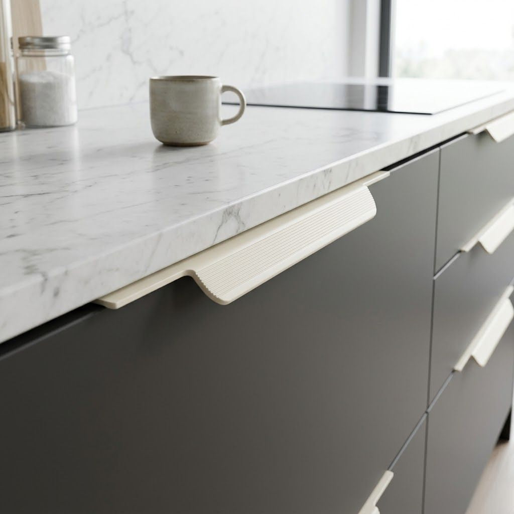 Elora Collection Fluted Edge Pull – Creamy White (150mm)