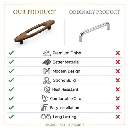 AH Modern Oval Walnut Wood Inlay Cabinet Handle – Matte Black (160mm CC)