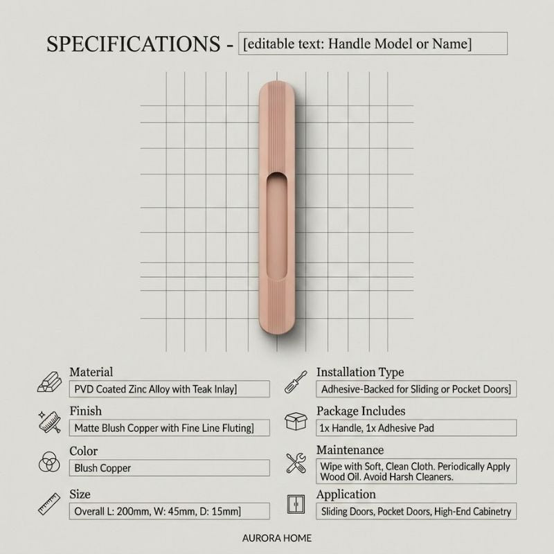 Fluted Ellipse Recessed Pull Handle - Solid Brass Rose Gold Finish