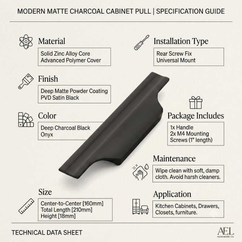 Matte Black Profile Edge Pull - Modern Aluminium Cabinet Handle