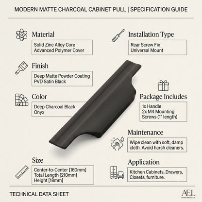 Matte Black Profile Edge Pull - Modern Aluminium Cabinet Handle