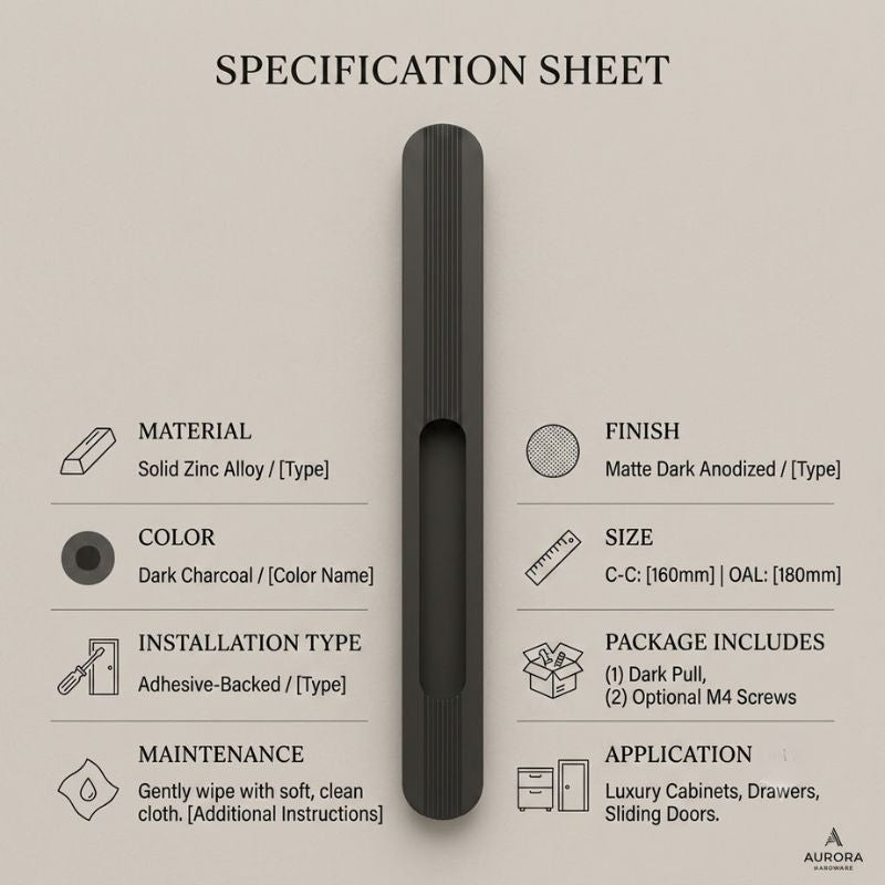 Fluted Ellipse Recessed Pull Handle - Matte Dark Charcoal