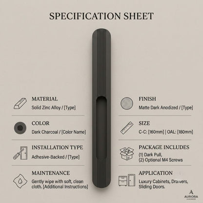 Fluted Ellipse Recessed Pull Handle - Matte Dark Charcoal