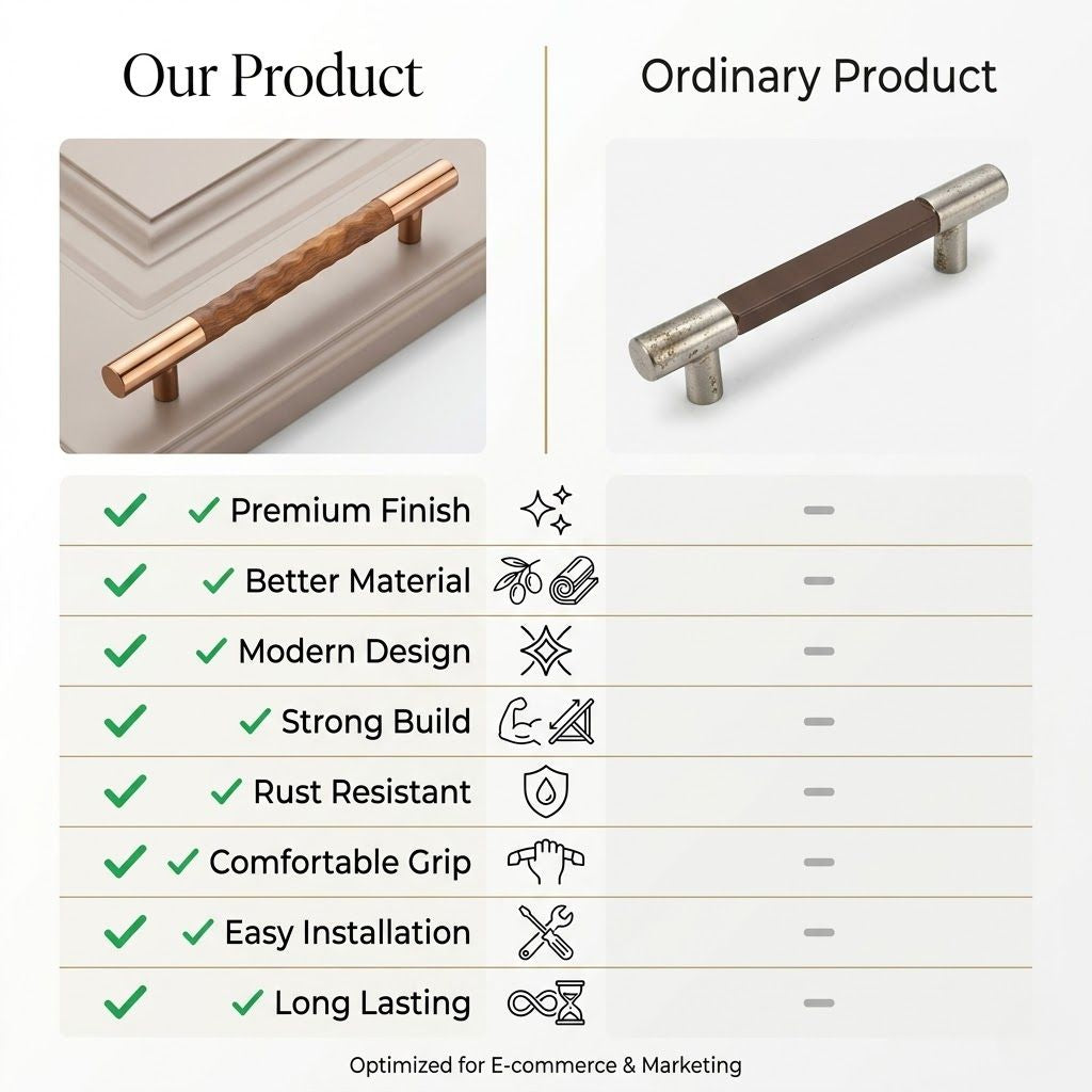 Aethelred Carved Collection Cabinet Bar Pull – Rose Gold & Textured Wood (Size)